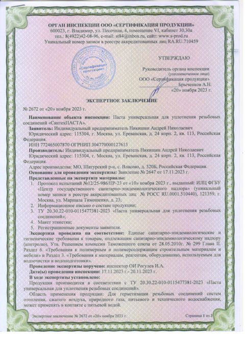 Экспертное заключение: СантехПаста, первая страница